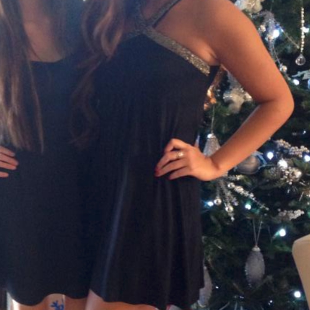 Express Black Beaded Cross Neck Party Dress